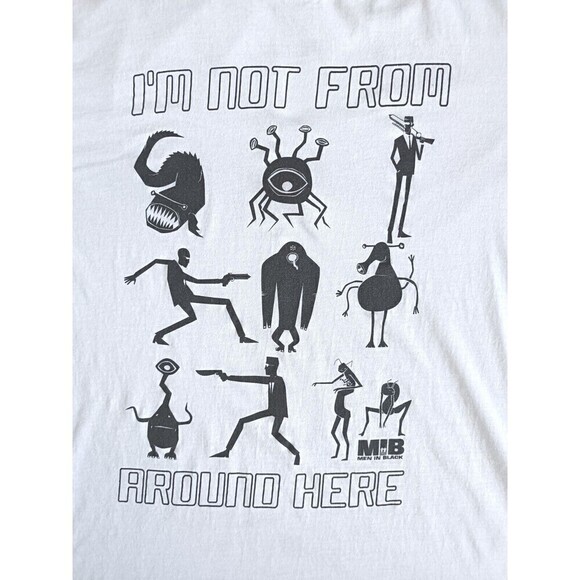 🔴 Men In Black Shirt Men Large White Short Sleeve Graphic Tee Universal Studio - Picture 2 of 9